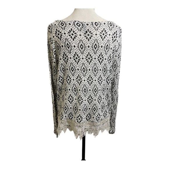 H&M lace hem black white sweater diamond pattern crocheted lace trim Large - Picture 4 of 11